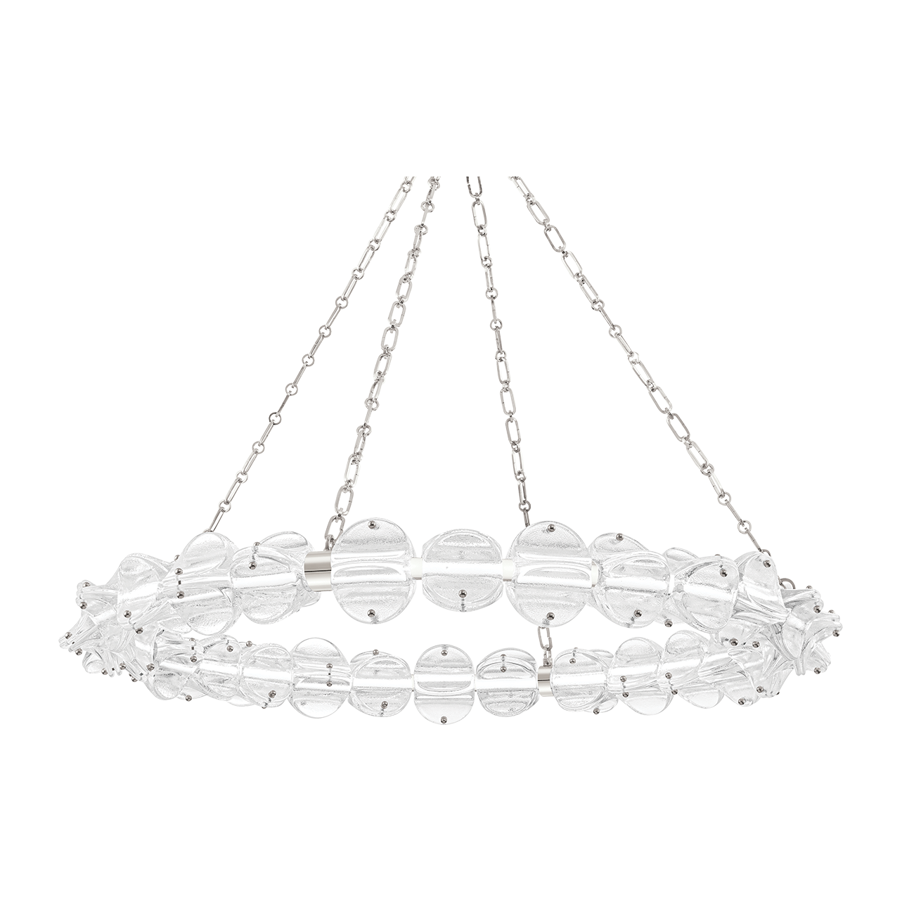 Scalloped Glass Disc Chandelier / Polished Nickel
