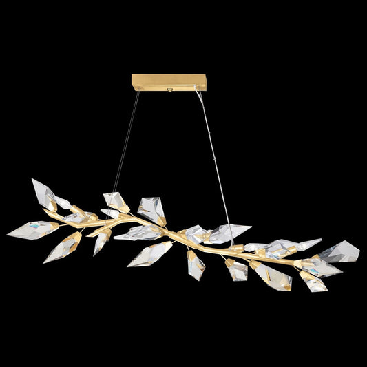 47.5-Inch Crystal Leaf Linear Pendant Light / Gold