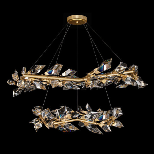 55-Inch Crystal Leaf Round Pendant Light / Gold