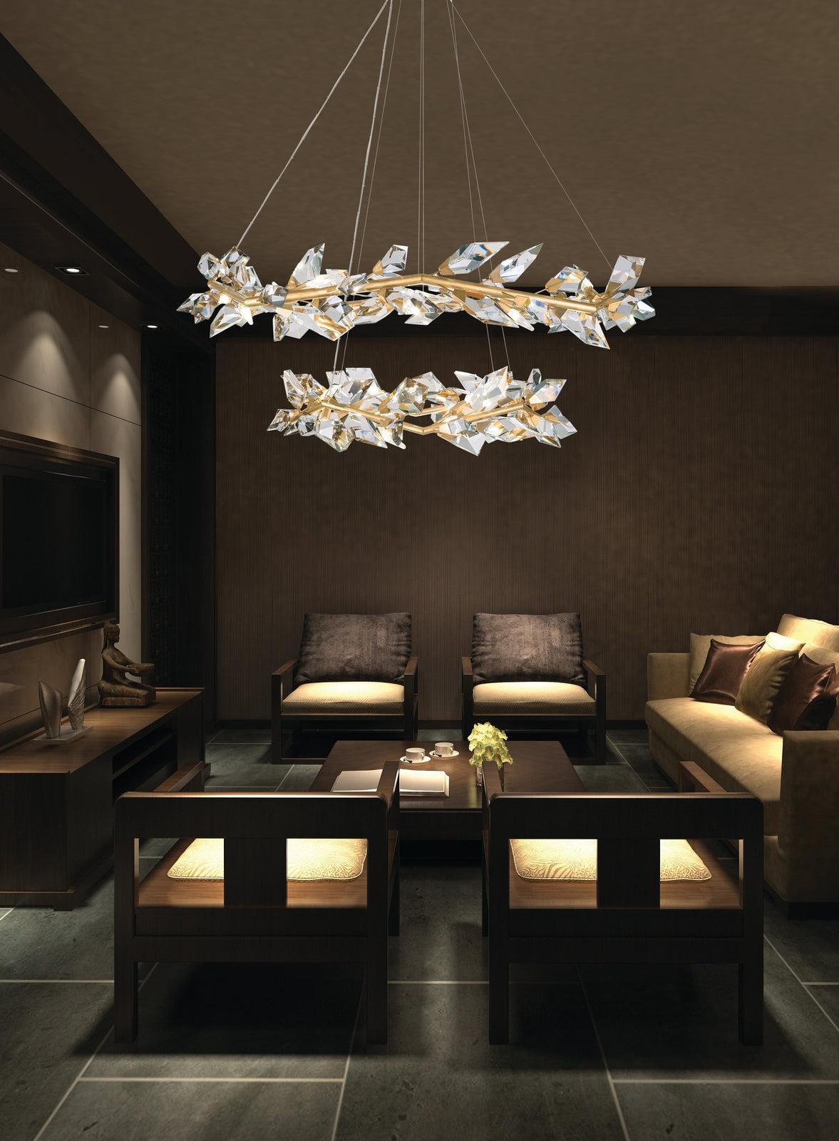 55-Inch Crystal Leaf Round Pendant Light / Silver