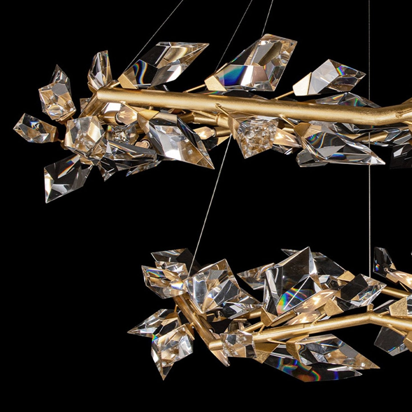 55-Inch Crystal Leaf Round Pendant Light