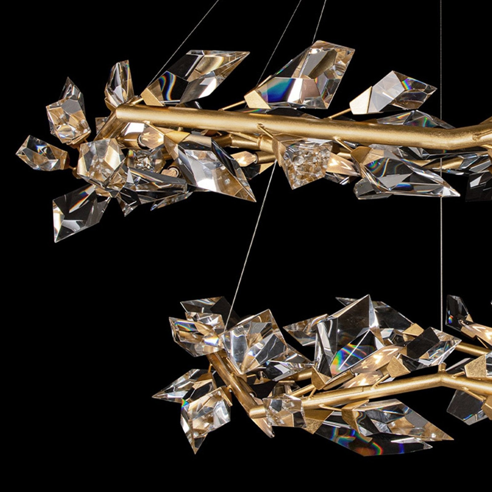 55-Inch Crystal Leaf Round Pendant Light