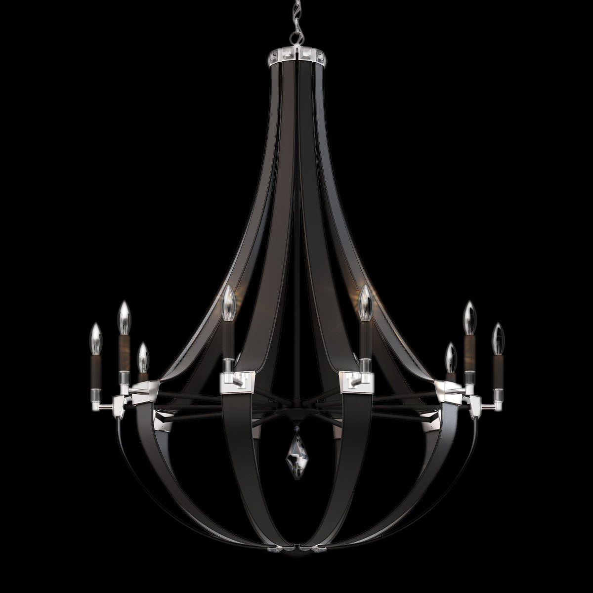 Leather and Crystal Teardrop Chandelier / Black
