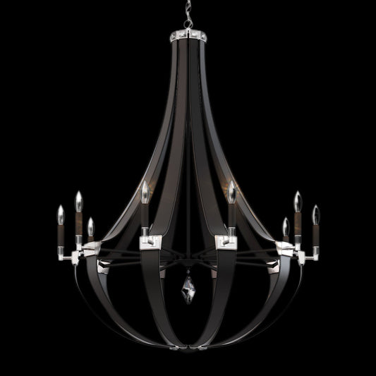 Leather and Crystal Teardrop Chandelier / Black