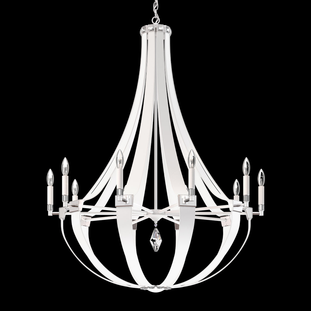Leather and Crystal Teardrop Chandelier / White