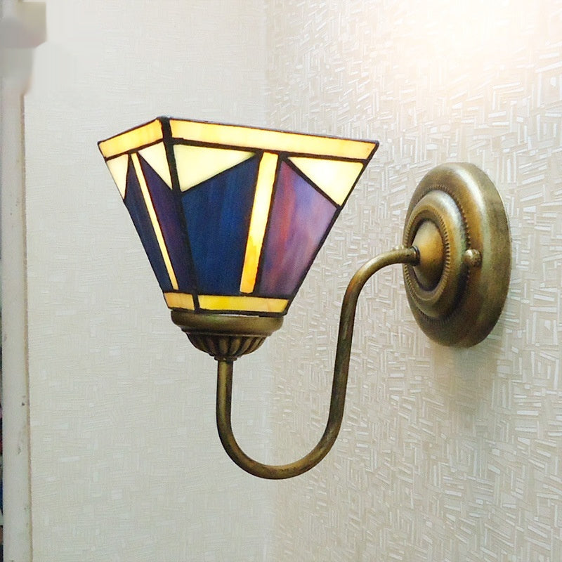 Mediterranean Glass Wrought-Iron Wall Light