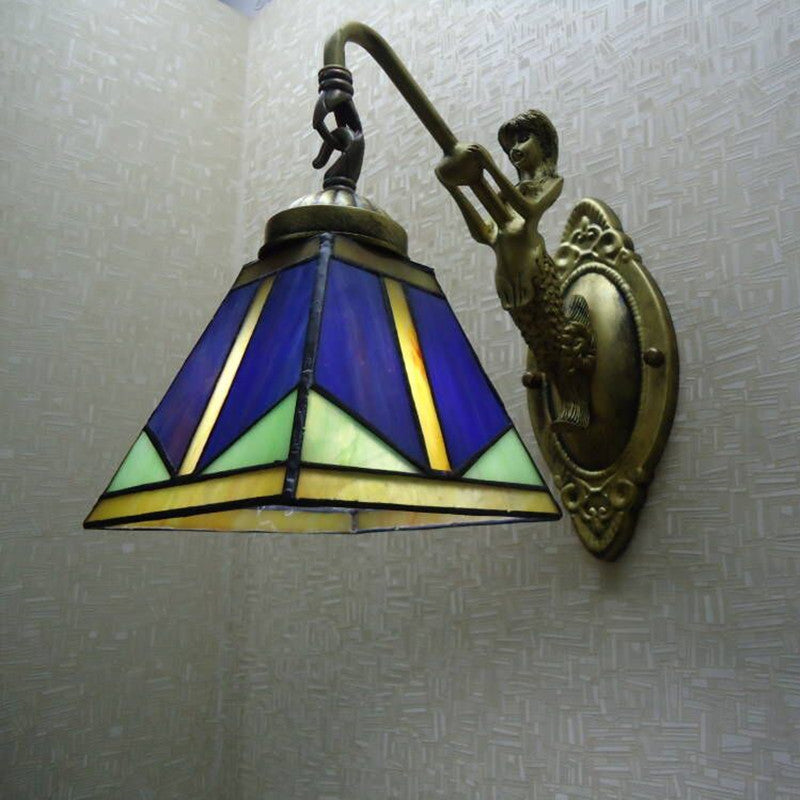 Mediterranean Glass Wrought-Iron Wall Light / Without Light Source / Mermaid Style 2 Heads