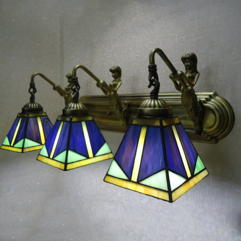 Mediterranean Glass Wrought-Iron Wall Light