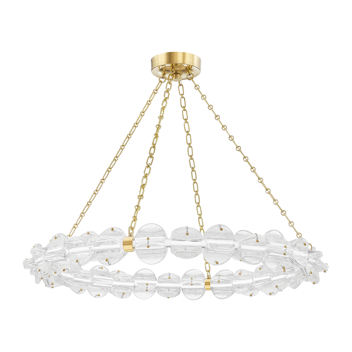 Scalloped Glass Disc Chandelier / Aged Brass