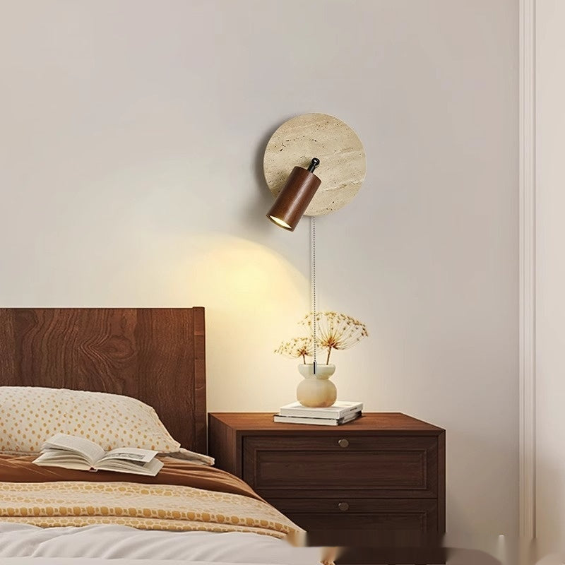 Walnut Wood Marble Wall Light / Walnut color with white light