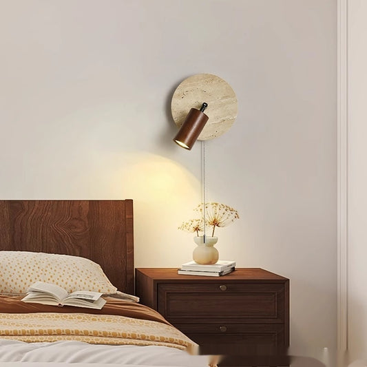 Walnut Wood Marble Wall Light / Walnut color with white light