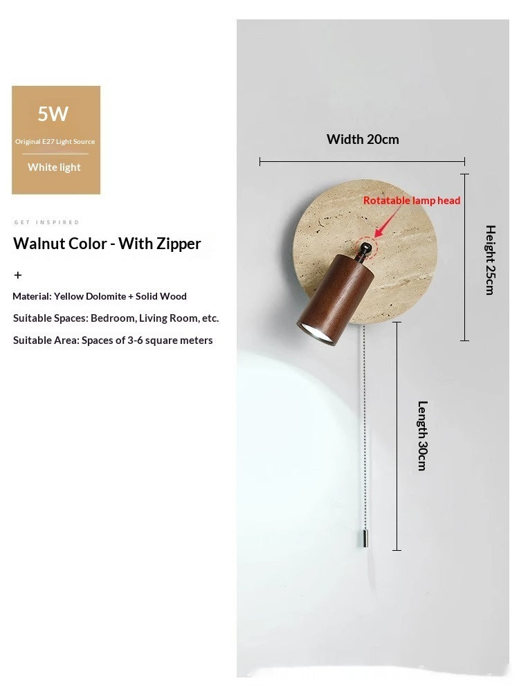 Walnut Wood Marble Wall Light