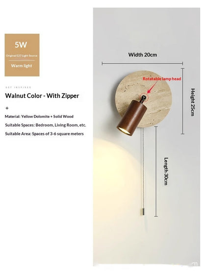 Walnut Wood Marble Wall Light